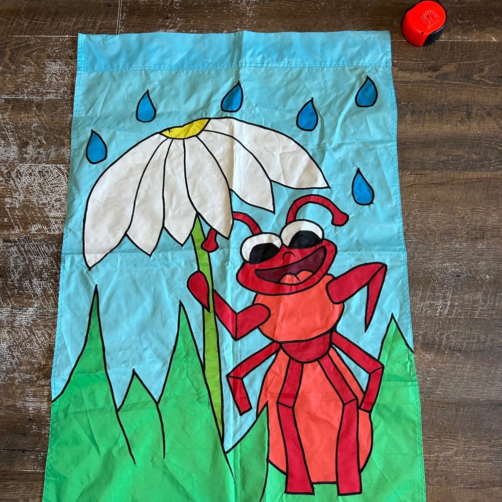 Whimsical Red Ant with Daisy Umbrella Garden Flag Large 28x44 Multicolor Outdoor